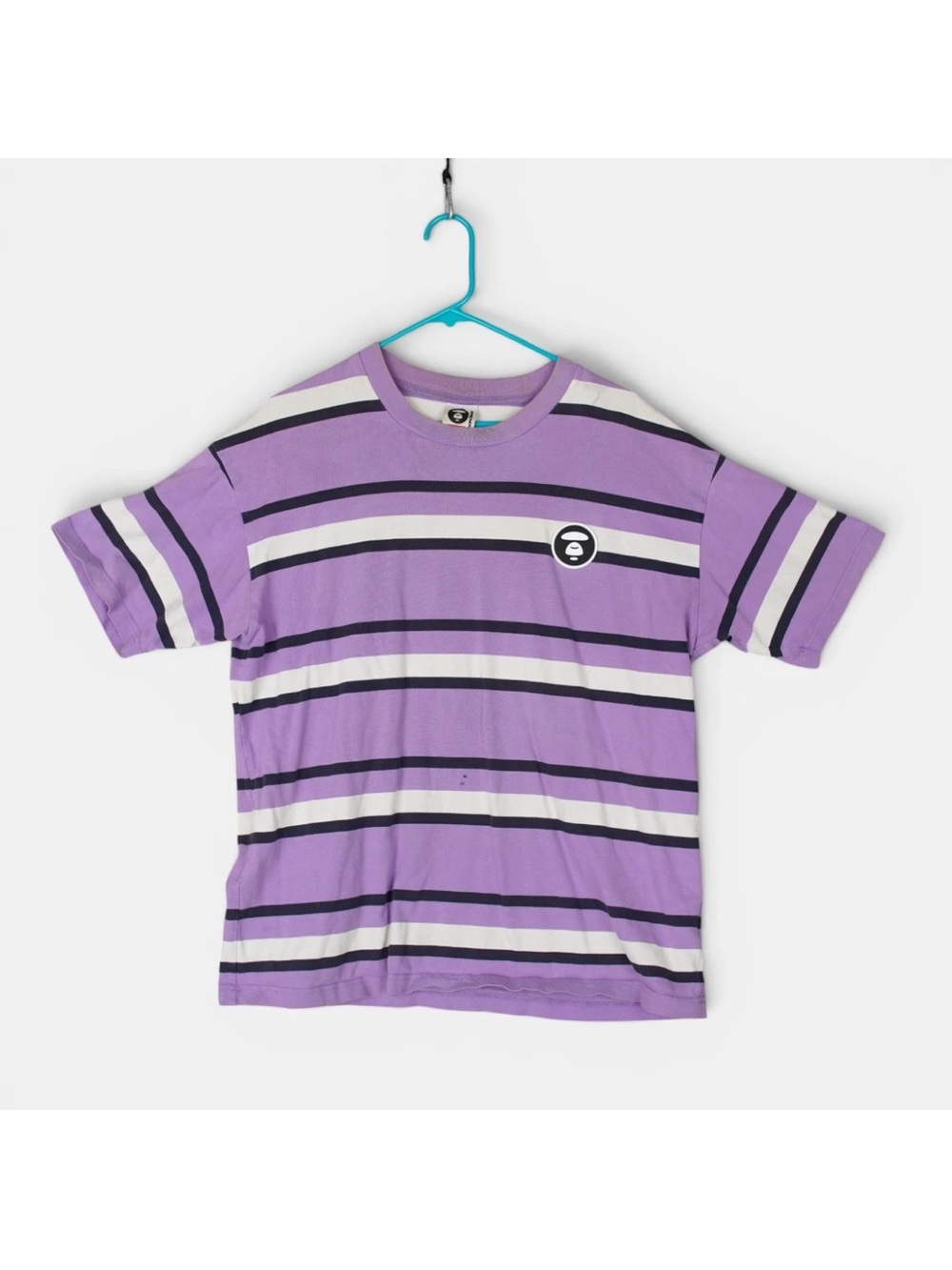 Aape Now By A Bathing Ape T-Shirt Mens Large Purple Black White Striped Read